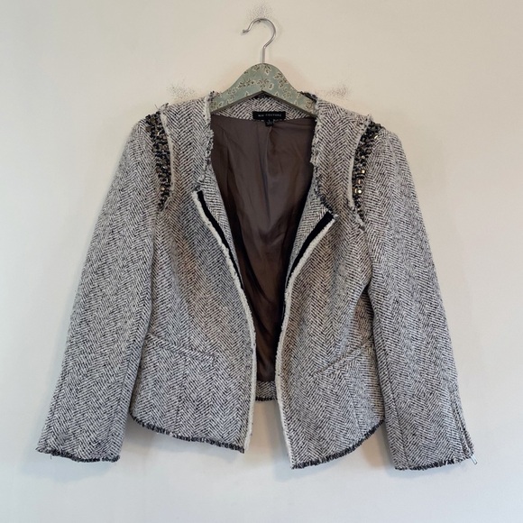 MM Couture Herringbone Open Blazer with Beaded Details - Picture 1 of 6